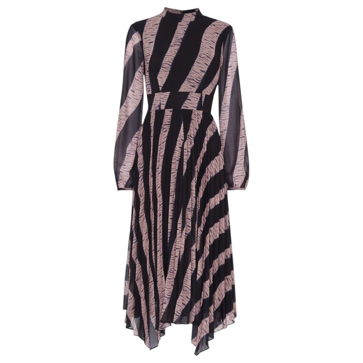 Whistles Shibori Print Pleated Dress in Navy and Pale Pink - 10 - NEW