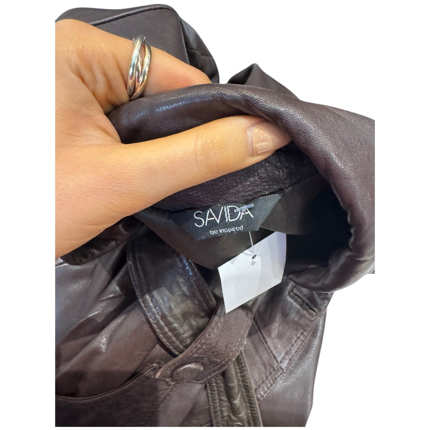 Savida Brown Leather Double Breasted Coat - 10/12