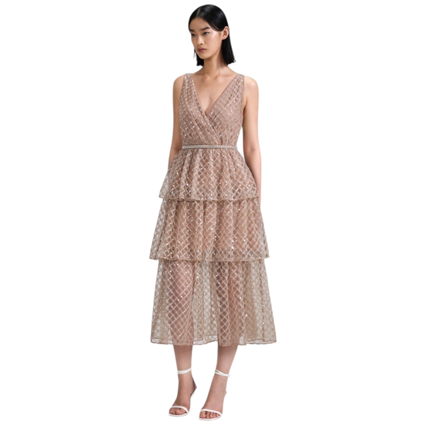 Self-Portrait Grid Tiered Midi Dress - 12