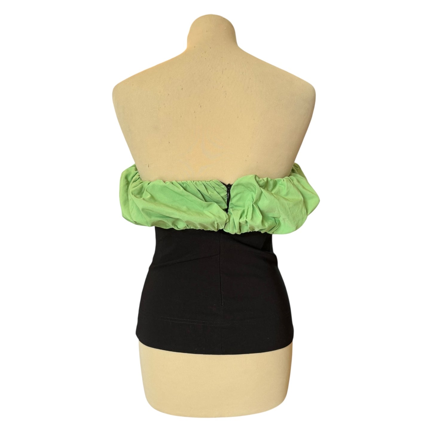 Ganni Green and Black Gathered Top - 6/8