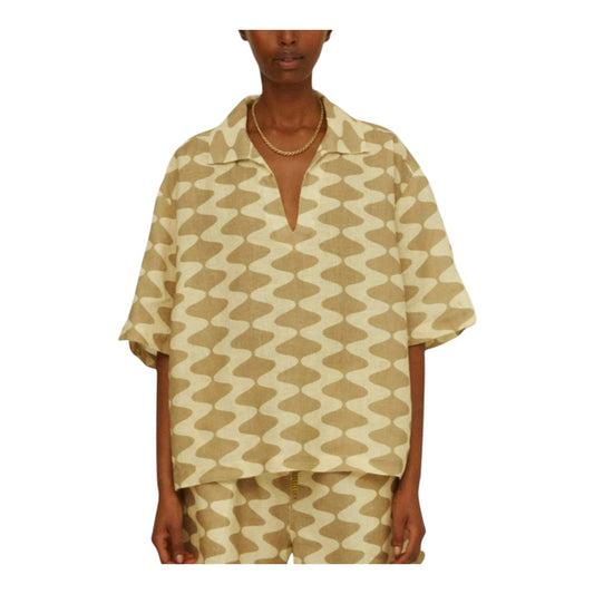 OAS Beige and Cream Linen Shirt - 10/12
