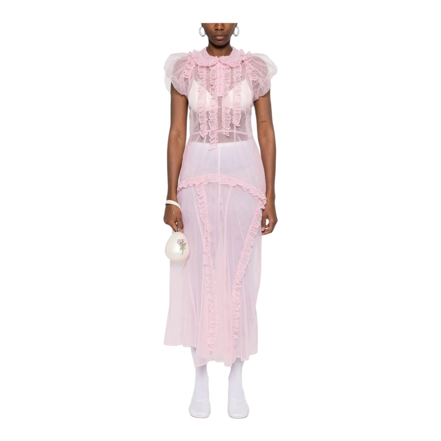 Simone Rocha Pink Ruffle Maxi Dress - 10 - NEW