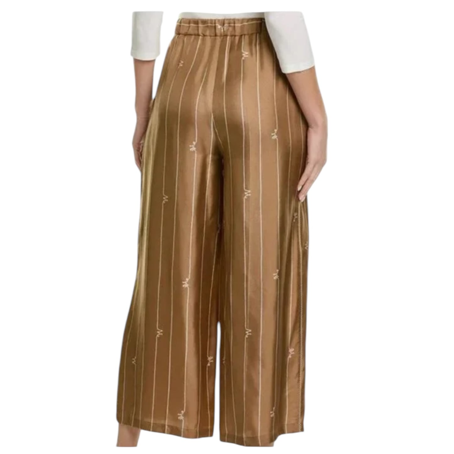 Max Mara Tan and White 'Calabra' Silk Trousers - 8
