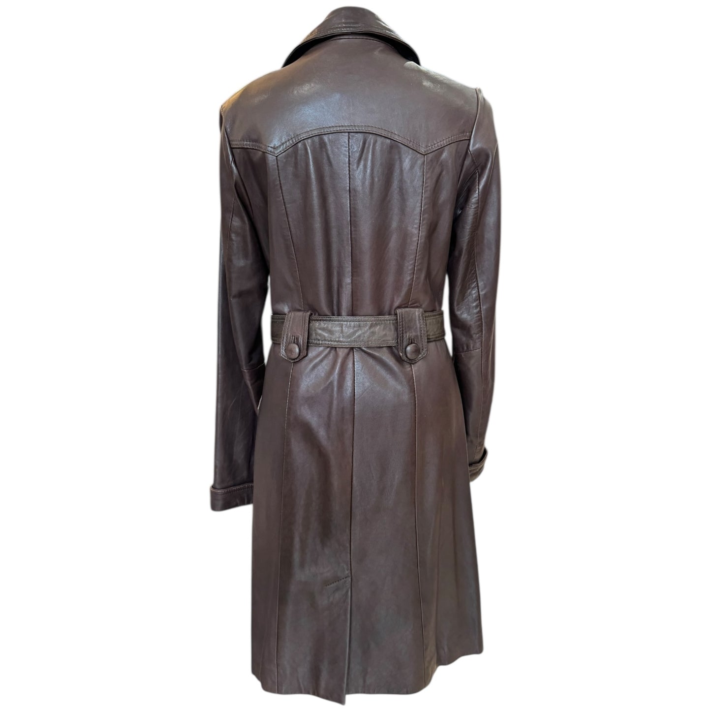 Savida Brown Leather Double Breasted Coat - 10/12