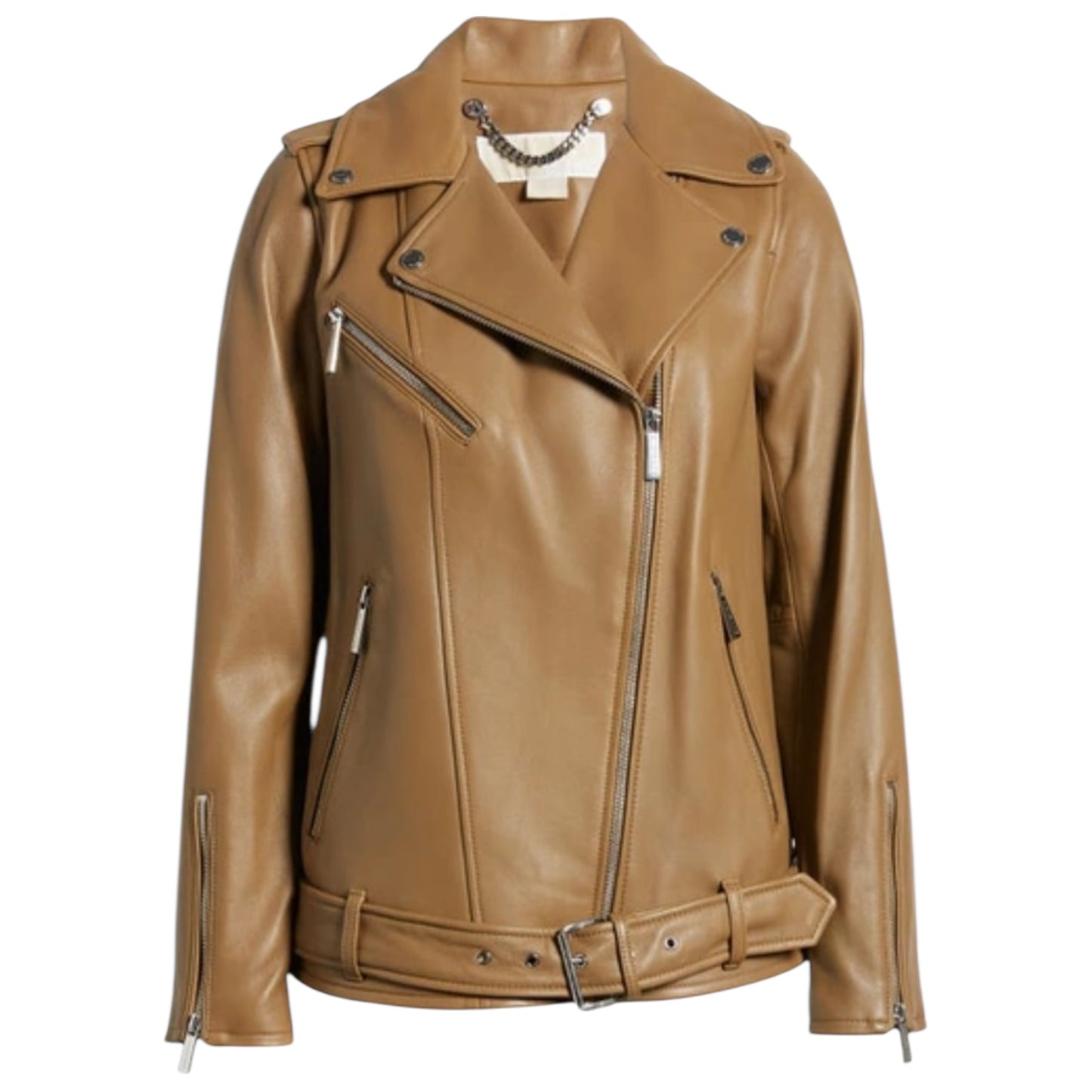 Michael Kors Coffee Oversized Moto Leather Jacket - 14/16 - NEW