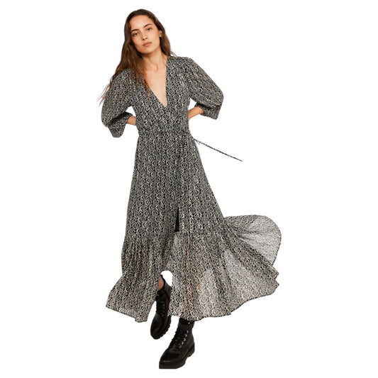 Claudie Pierlot Printed Midi Dress in Black and Gold - 12/14