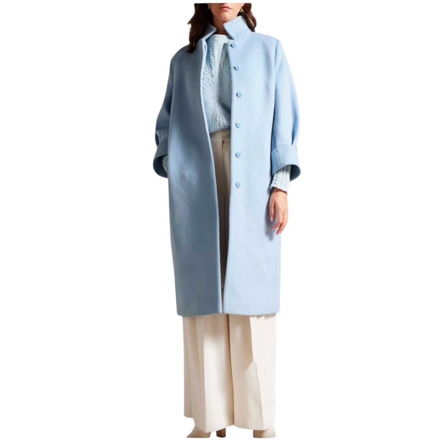 Ted Baker Sairse Pleated-Sleeve Pale Blue Coat - 12