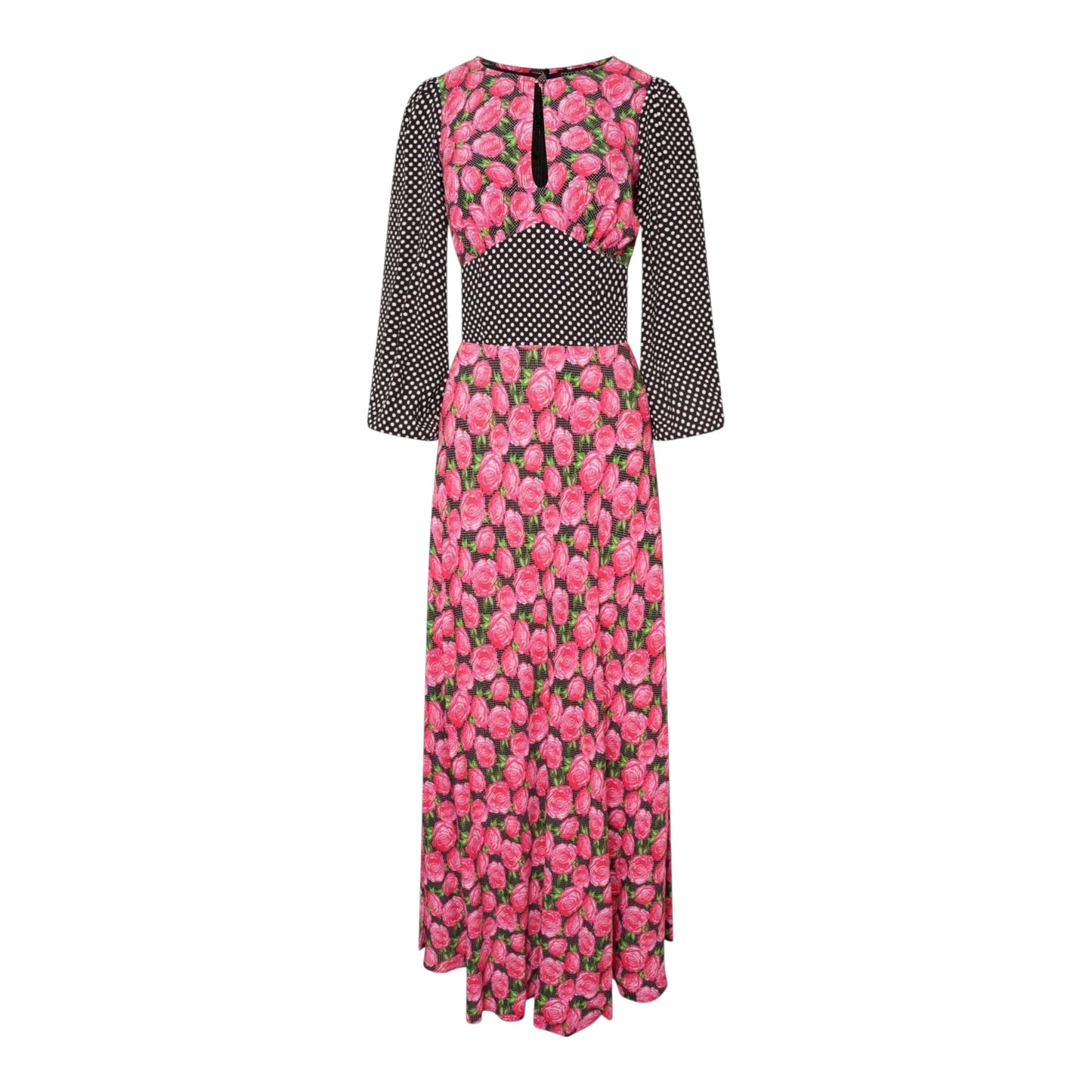 Coco Fennell Black Polkadot and Rose Keyhole Maxi Dress - 14