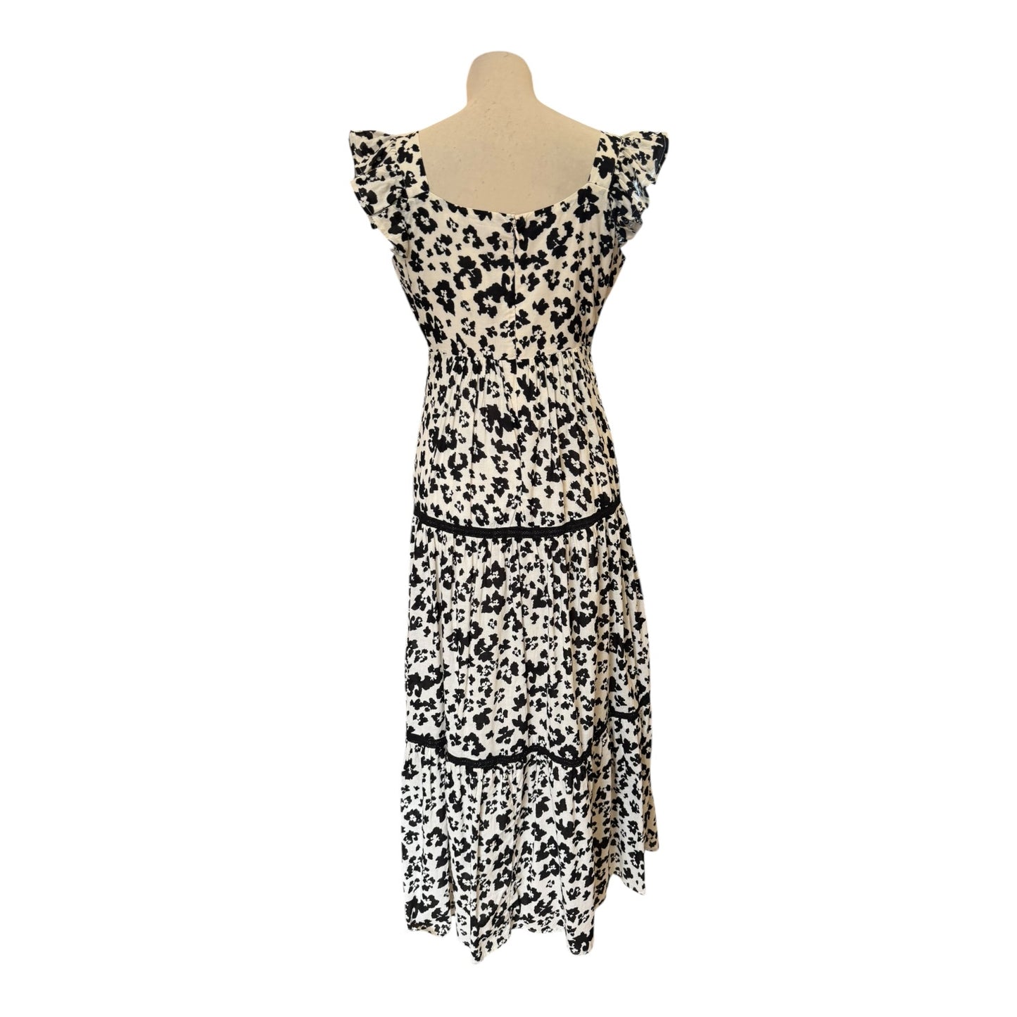 Mint Velvet Cream and Black Floral Tiered Dress - 10