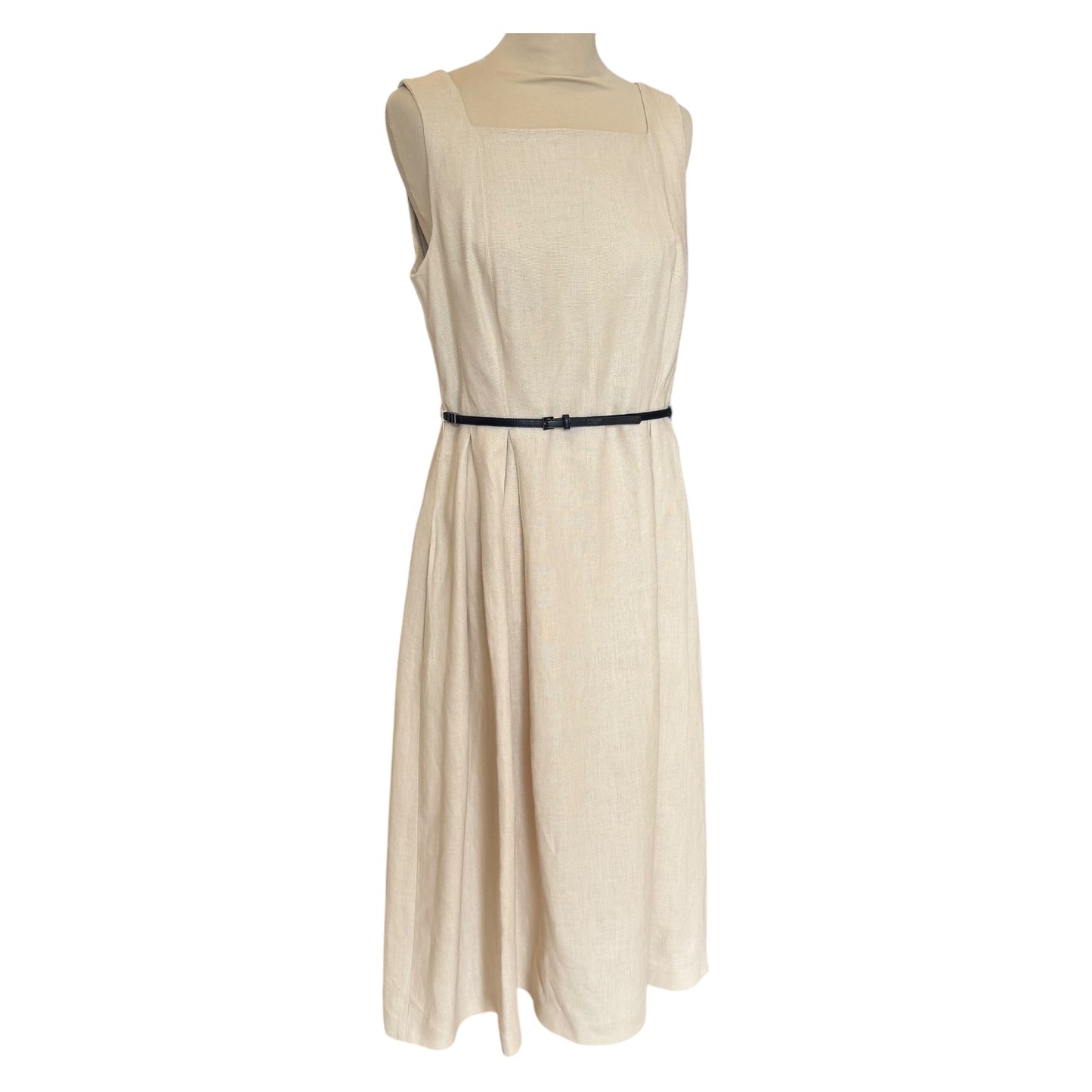 'S Max Mara Light Beige Linen Square Neck Midi Dress - 14