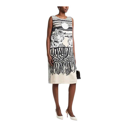 Cavalli Cream Black Silk Blend Dress - 12/14 - NEW