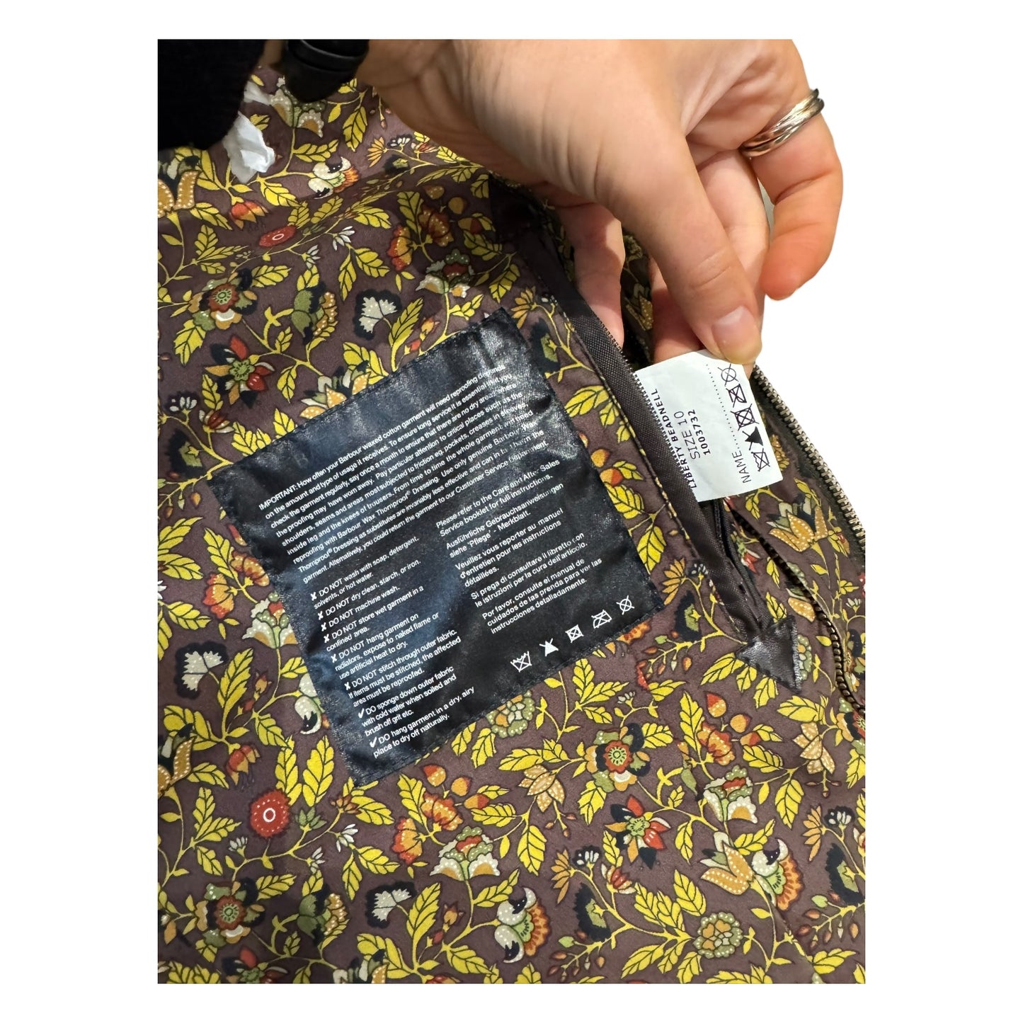 Barbour Beadnell Wax Jacket with Liberty Floral Detail - 10