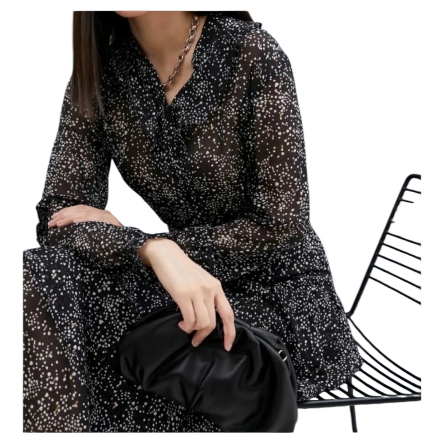 Maje Black, White and Gold Shimmer Silk Tiered Dress - 10
