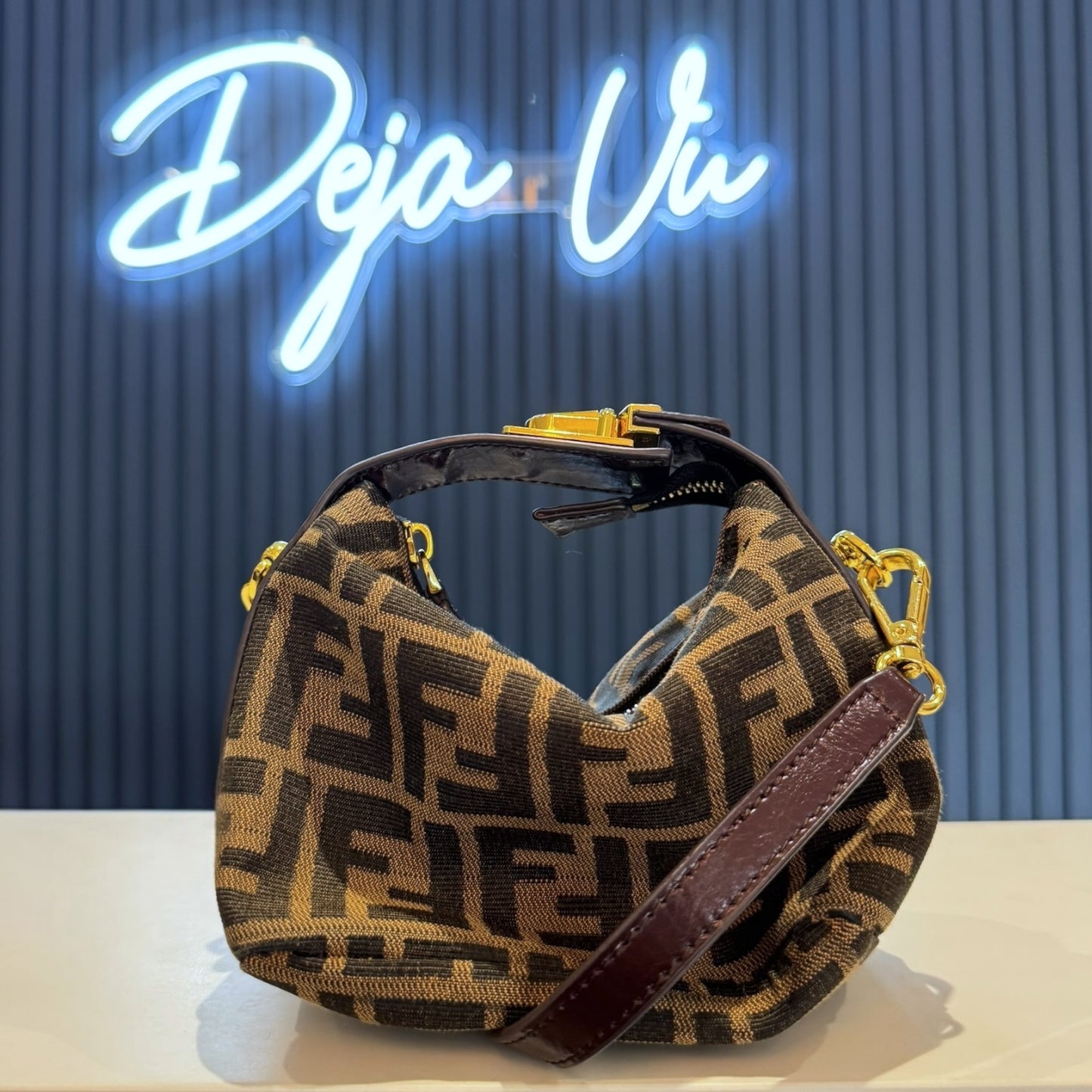 Fendi Zucca Monogram Mini Bag with Burgundy