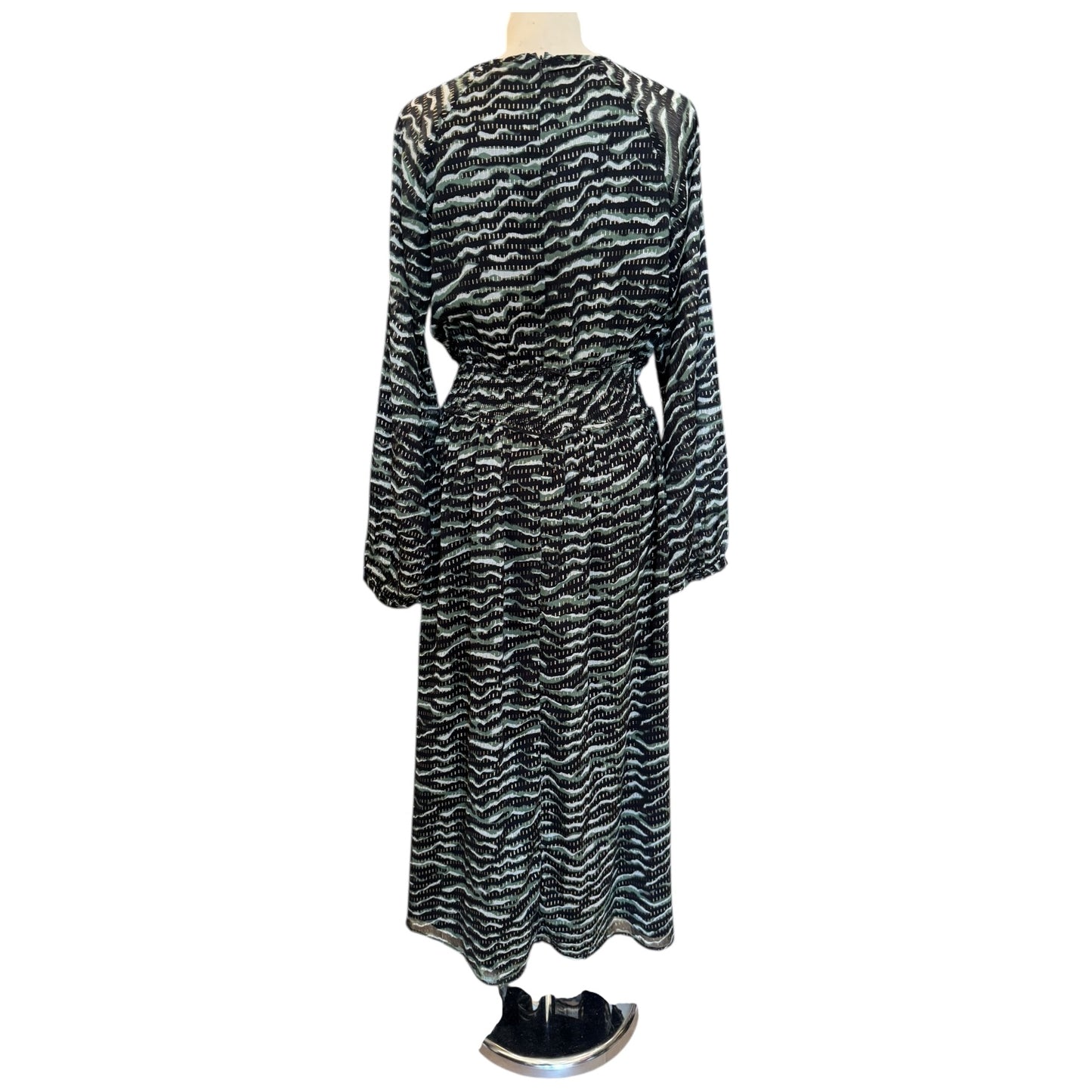 Great Plains Green Winter Sheen Long Sleeve Round Neck Midi Dress - 14 - NEW