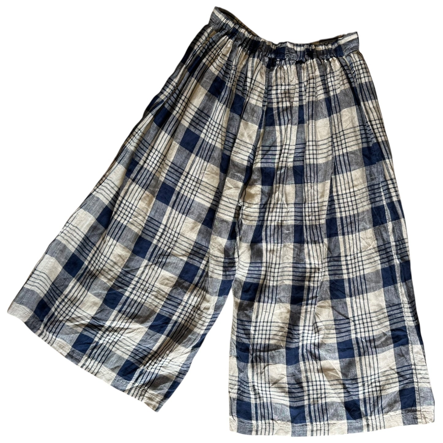 Ichi Antiquites Blue Check Linen Culottes - 10