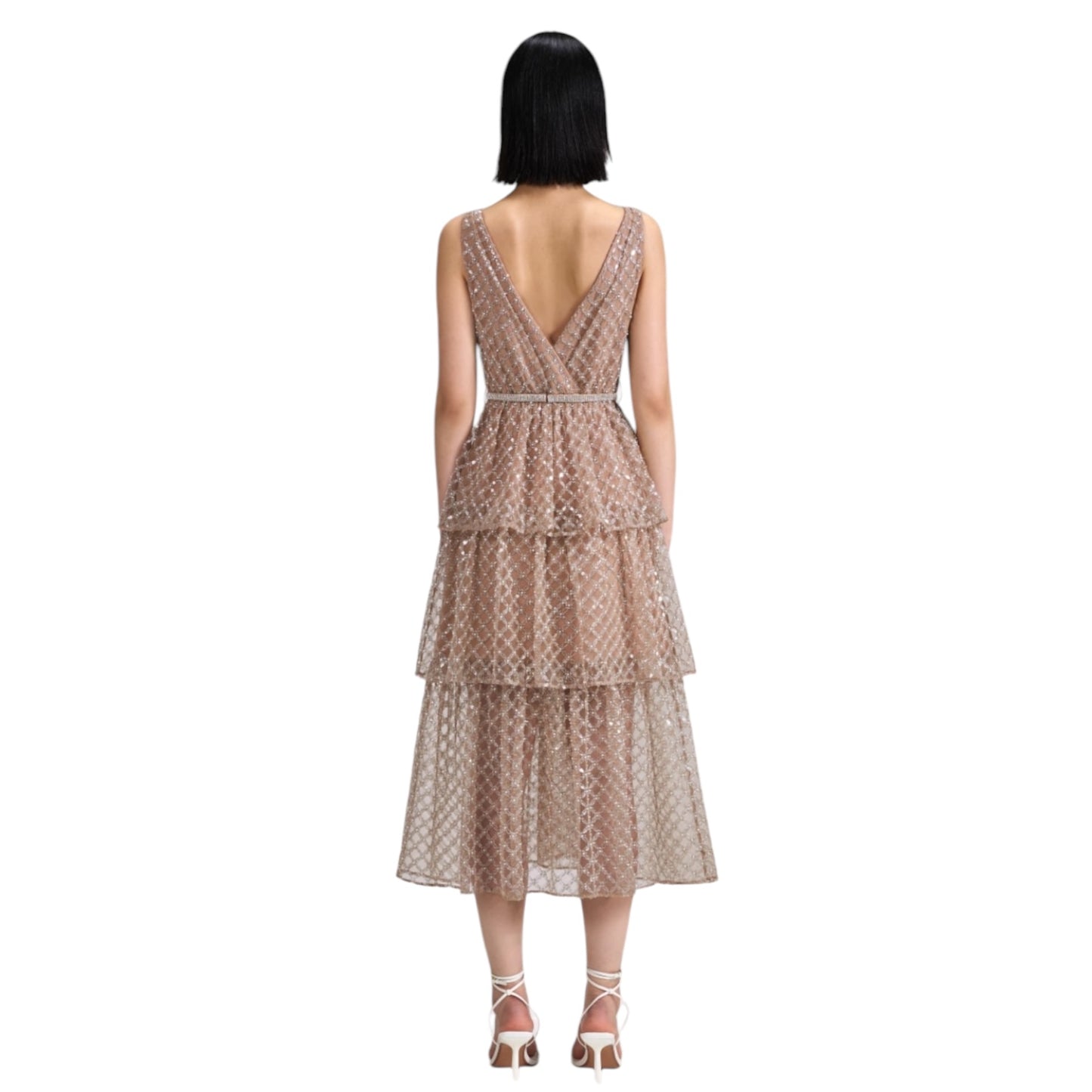 Self-Portrait Grid Tiered Midi Dress - 12