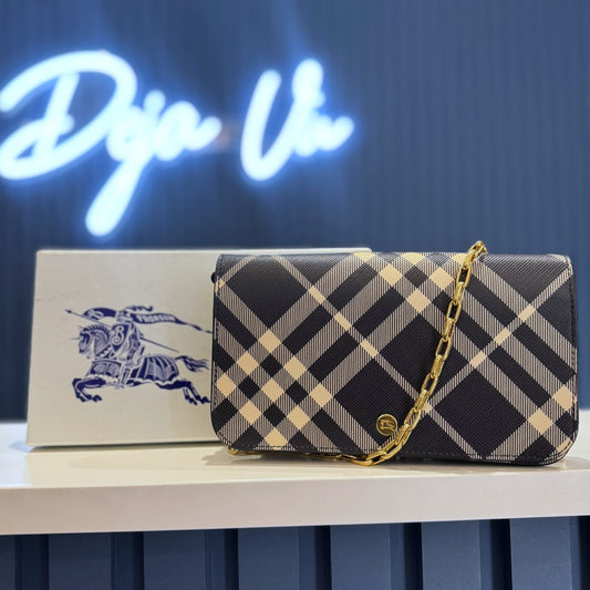 Burberry Black and Calico Check Wallet on Chain
