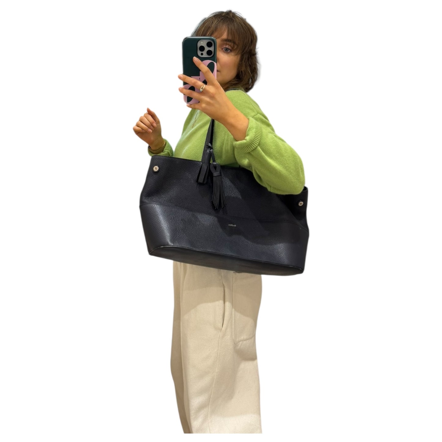 Max Mara Navy Leather Tote Bag