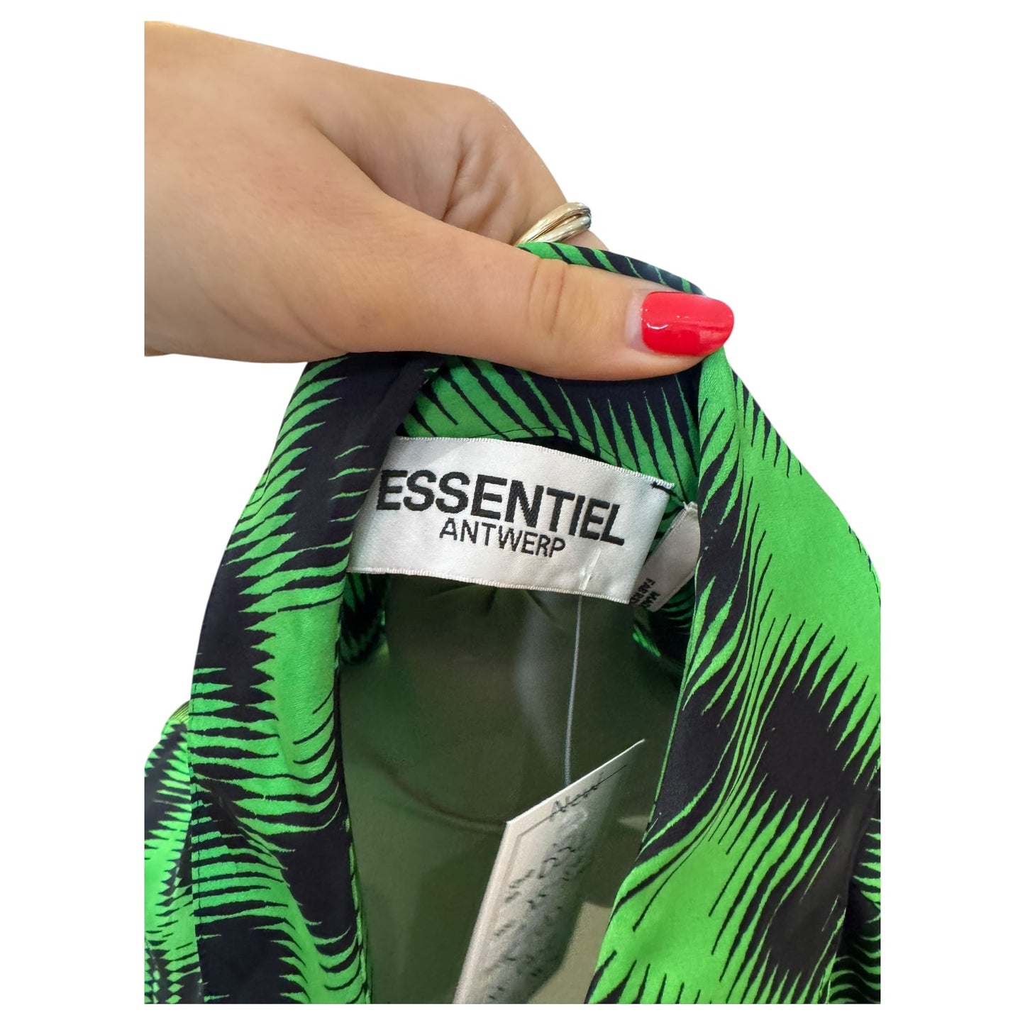 Essentiel Antwerp Eliam Green and Black Animal Print Dress - NEW - XS (Oversized)