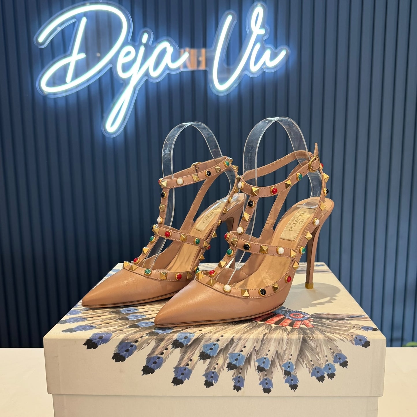 Valentino Beige Rock Stud Heels - 37 / 4