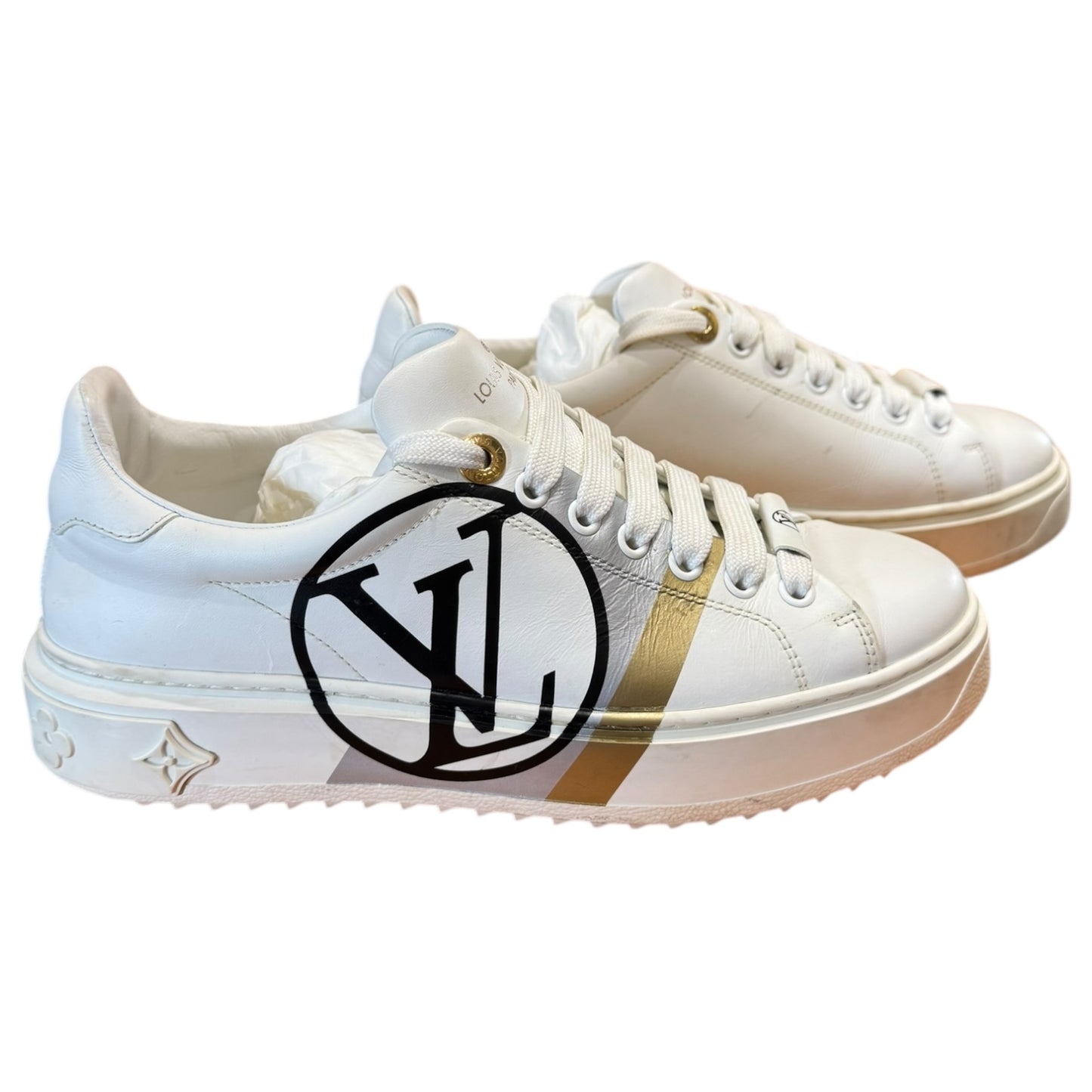 Louis Vuitton White Gold and Silver Time Out Sneakers - 37/4