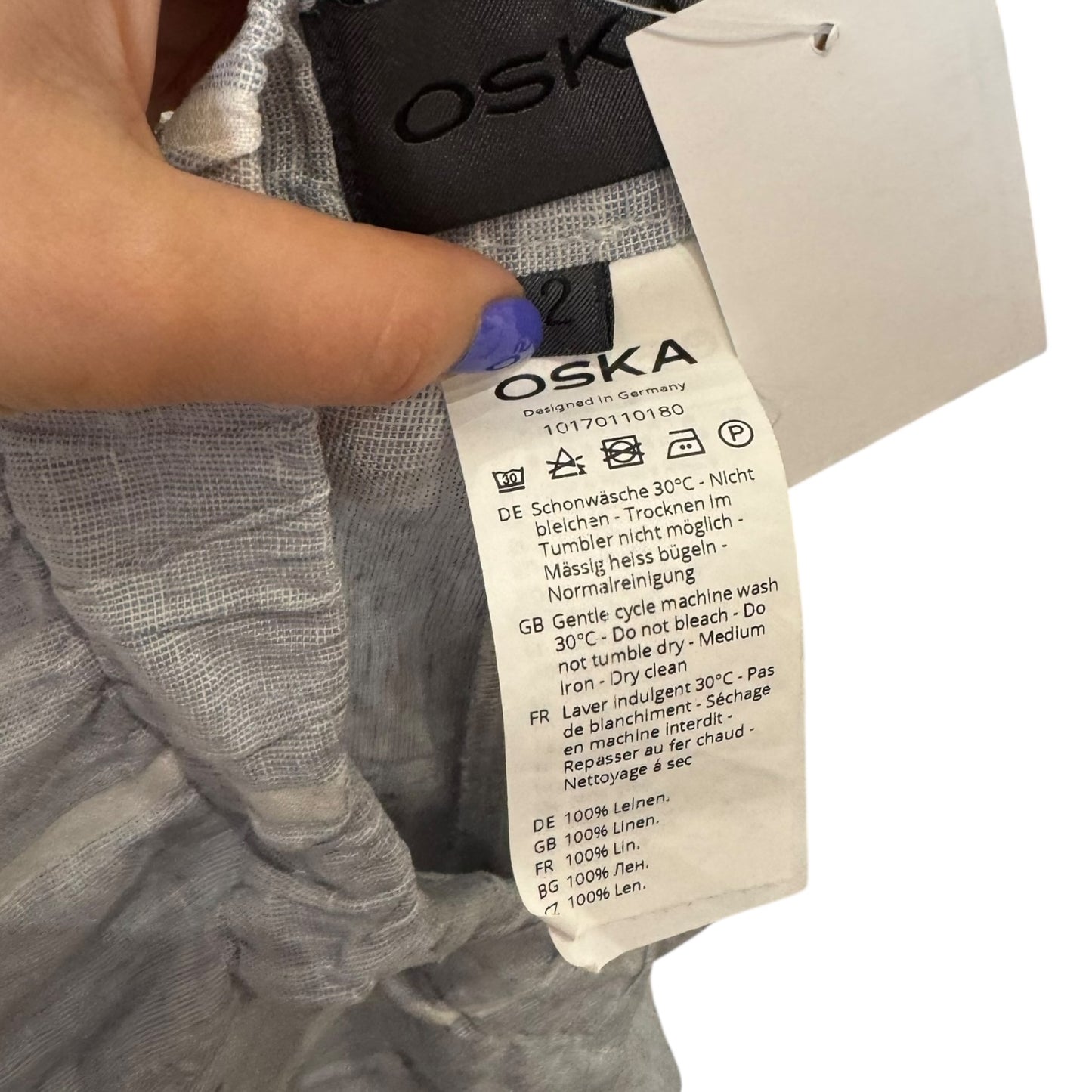 Oska Blue and White Stripe Linen Trousers - 12/14