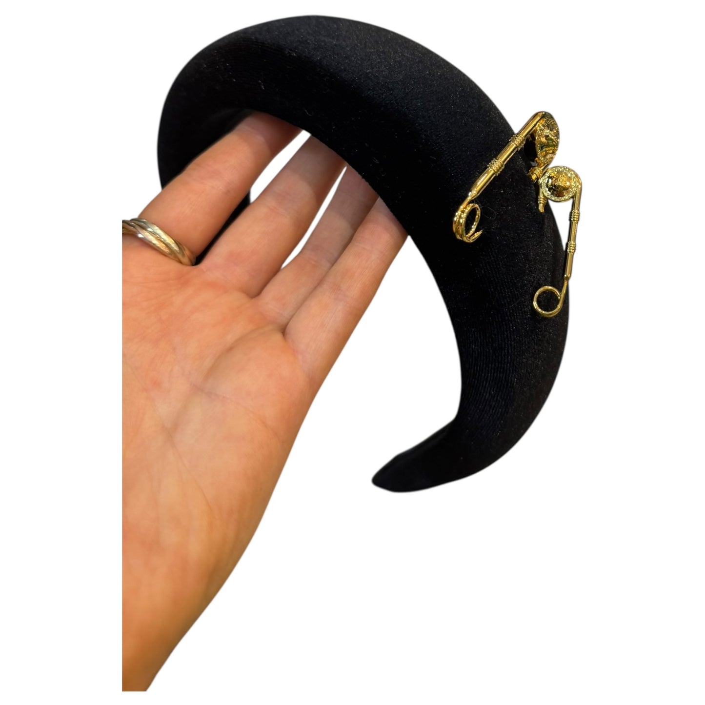 Versace Black Velvet and Gold Safety Pin Headband