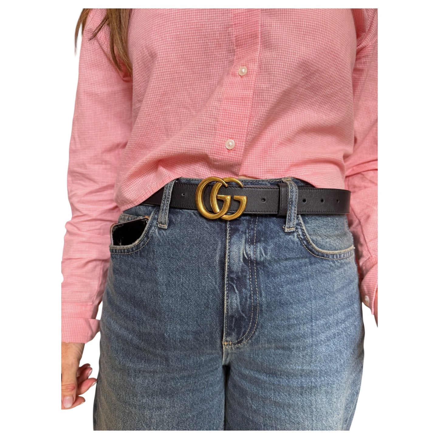 Gucci Black and Gold Double G Buckle Belt