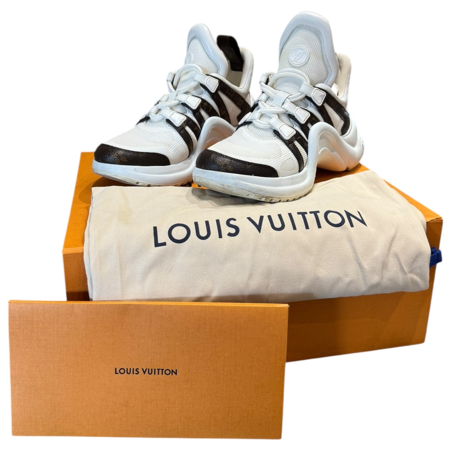 Louis Vuitton White and Brown Monogram Archlight Trainers - 37/4