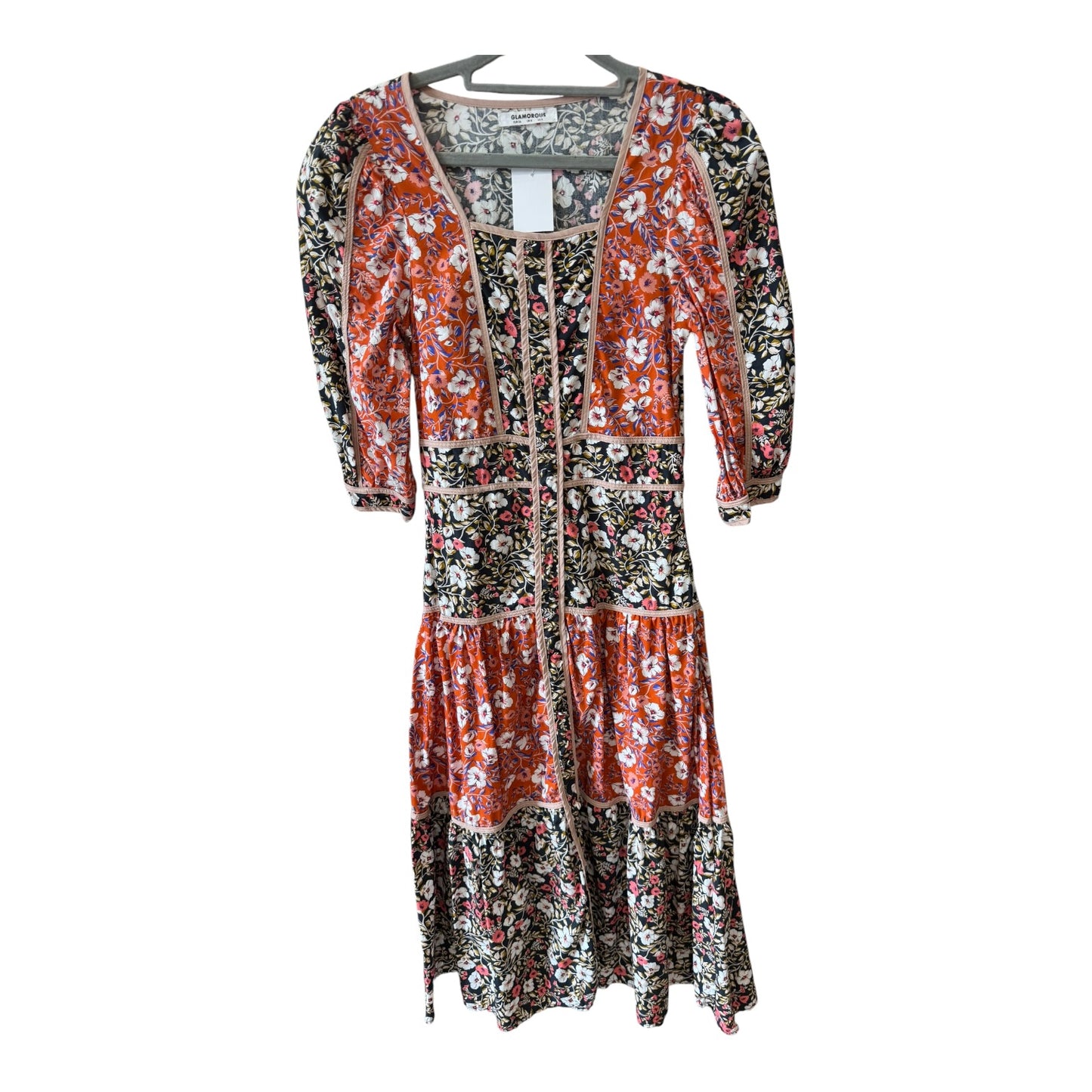 Glamorous Mixed Folk Poplin Square Neck Midi Dress - 8
