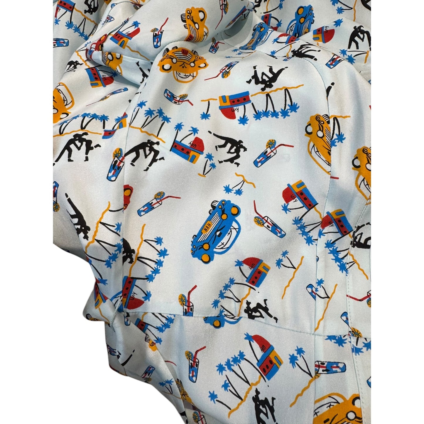 HVN Silk Long Maria Dress in 1950s Car Print - 8