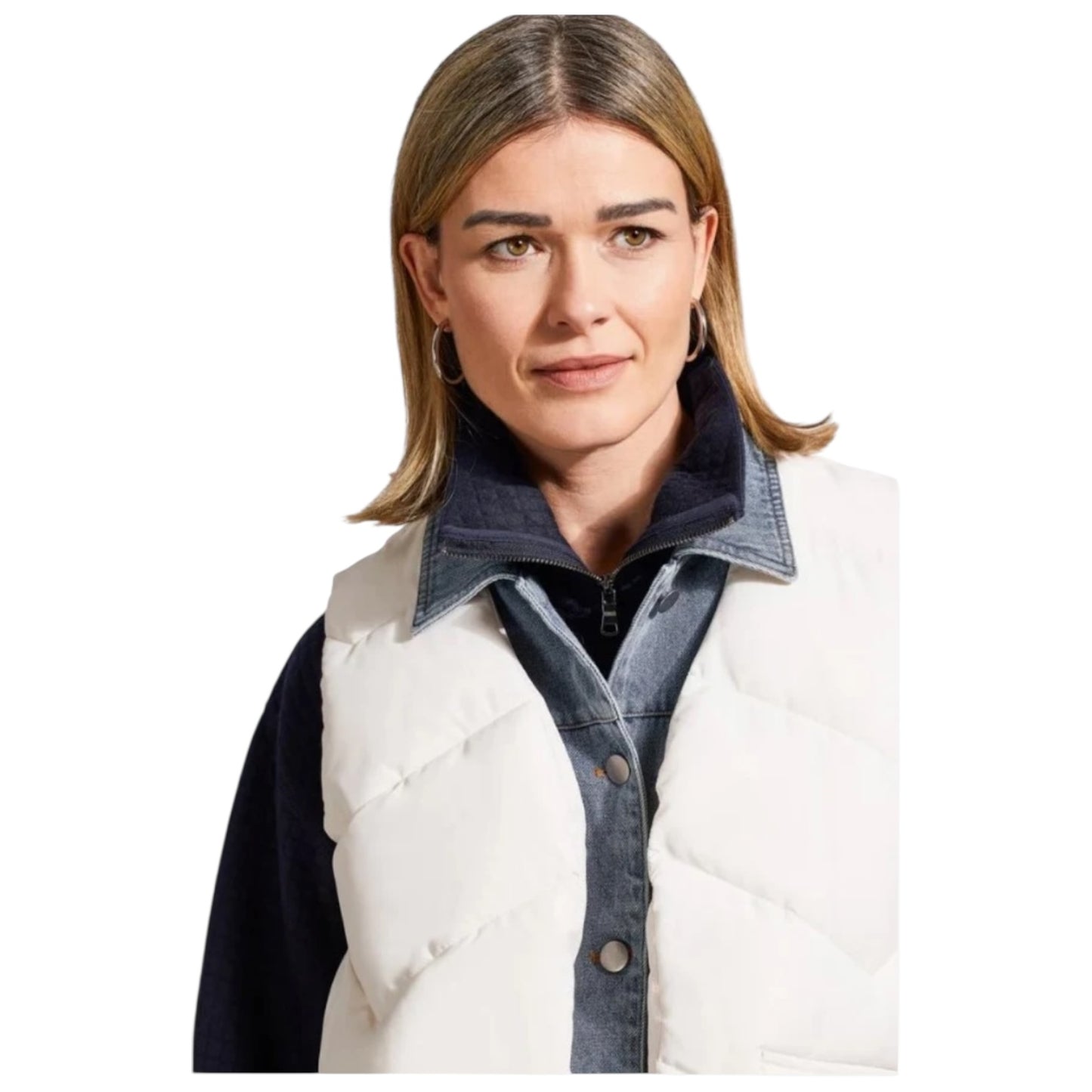 Tribal Jeans Denim Fooler Puffer Vest in Cream - 14/16