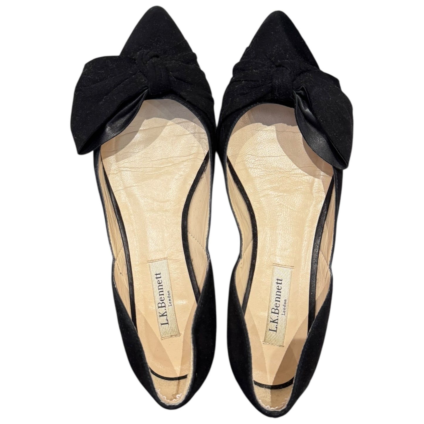 LK Bennett Black Suede and Leather Pointed Toe Pumps - 38 / 5