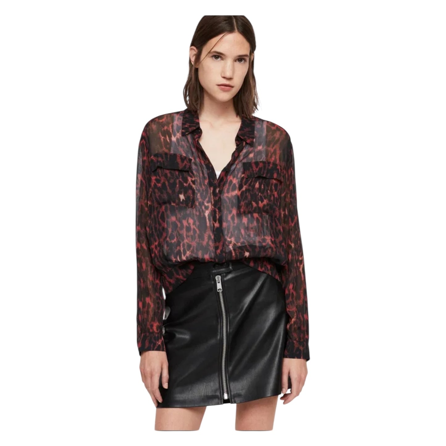 All Saints Adeliza Red and Black Shirt - 12