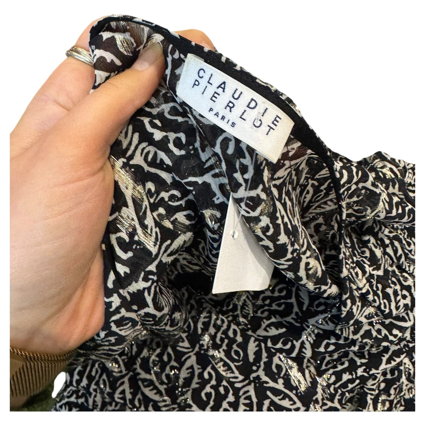 Claudie Pierlot Printed Midi Dress in Black and Gold - 12/14
