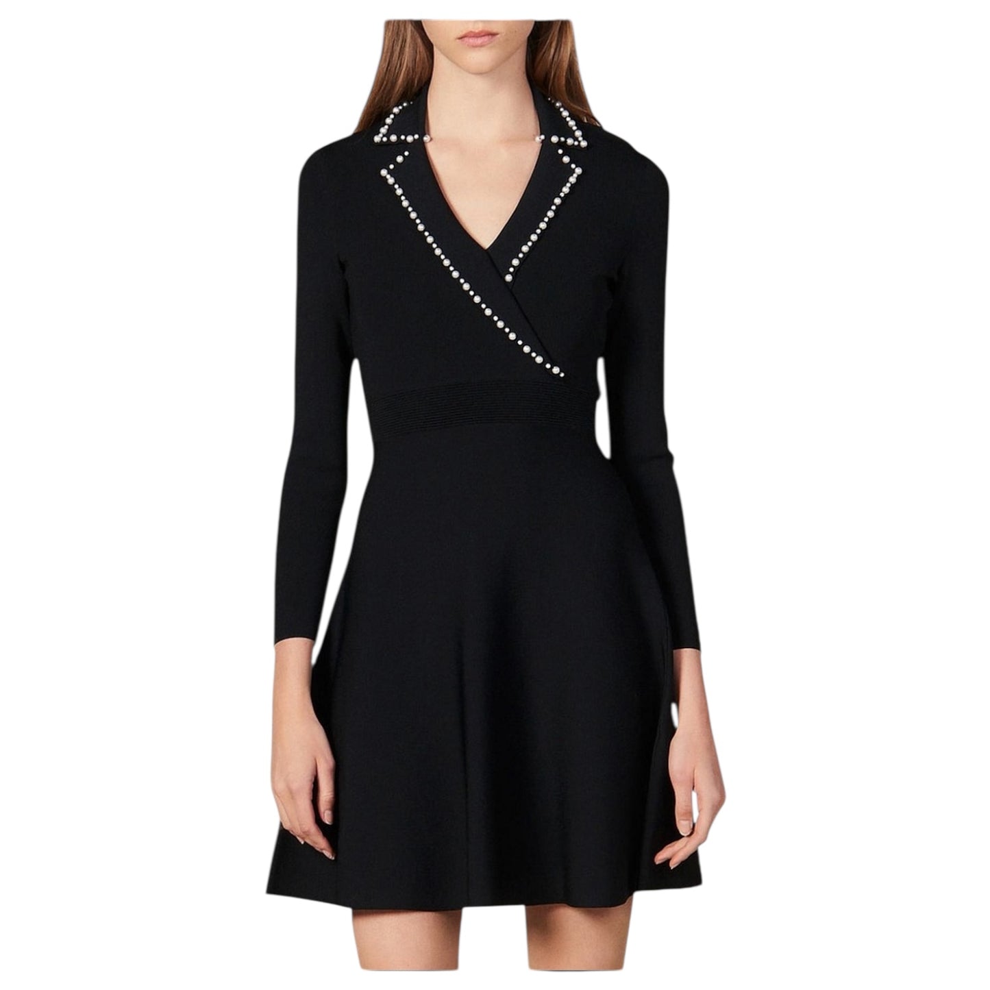 Sandro Suity Black Pearl Knit Dress - 10/12 - NEW