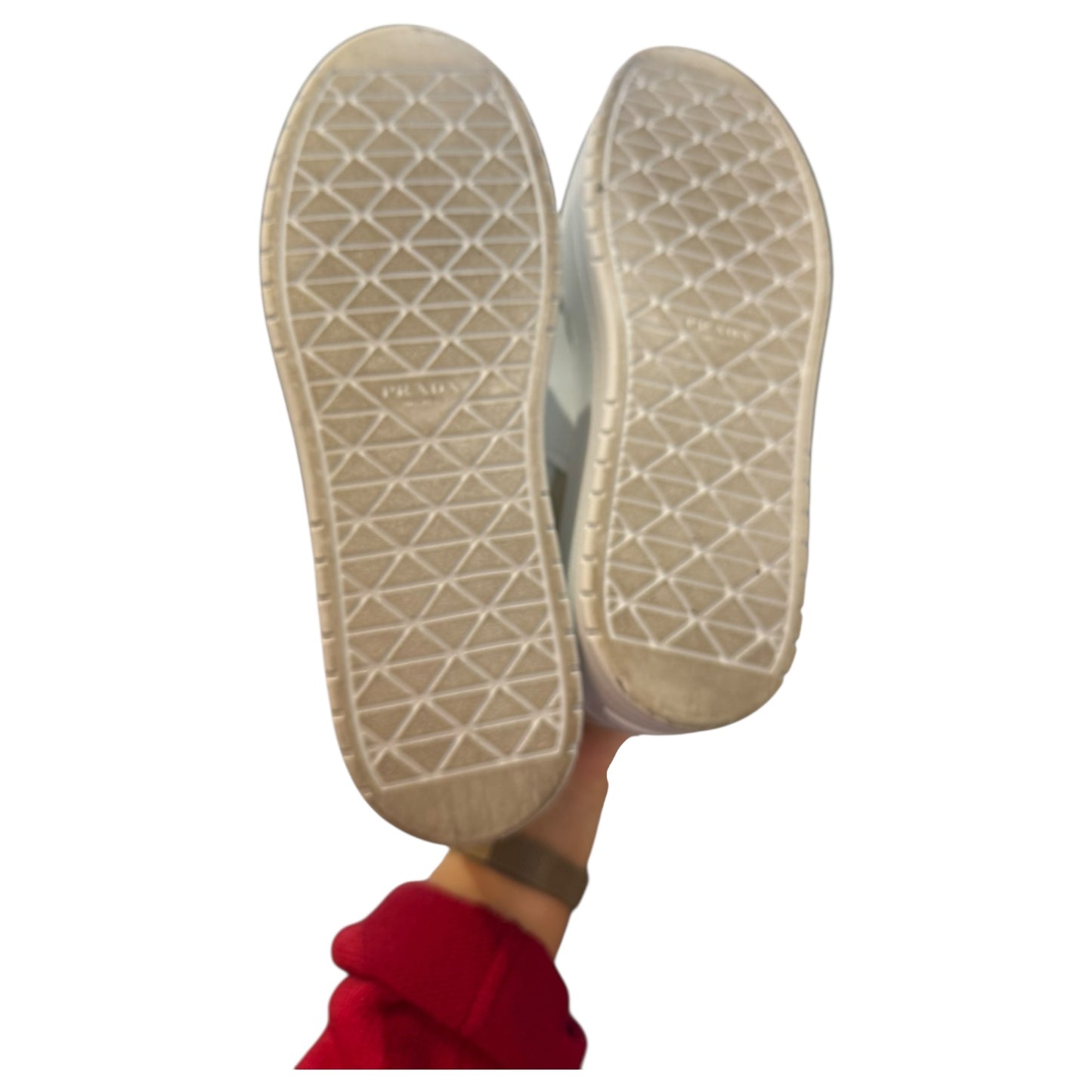 Prada Downtown Bold Leather Sneakers in Desert Beige and White - 39 / 6