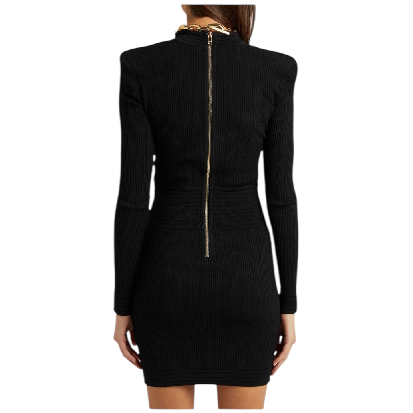 Balmain Black Ribbed Stretch-Knit Mini Dress - 8 - NEW