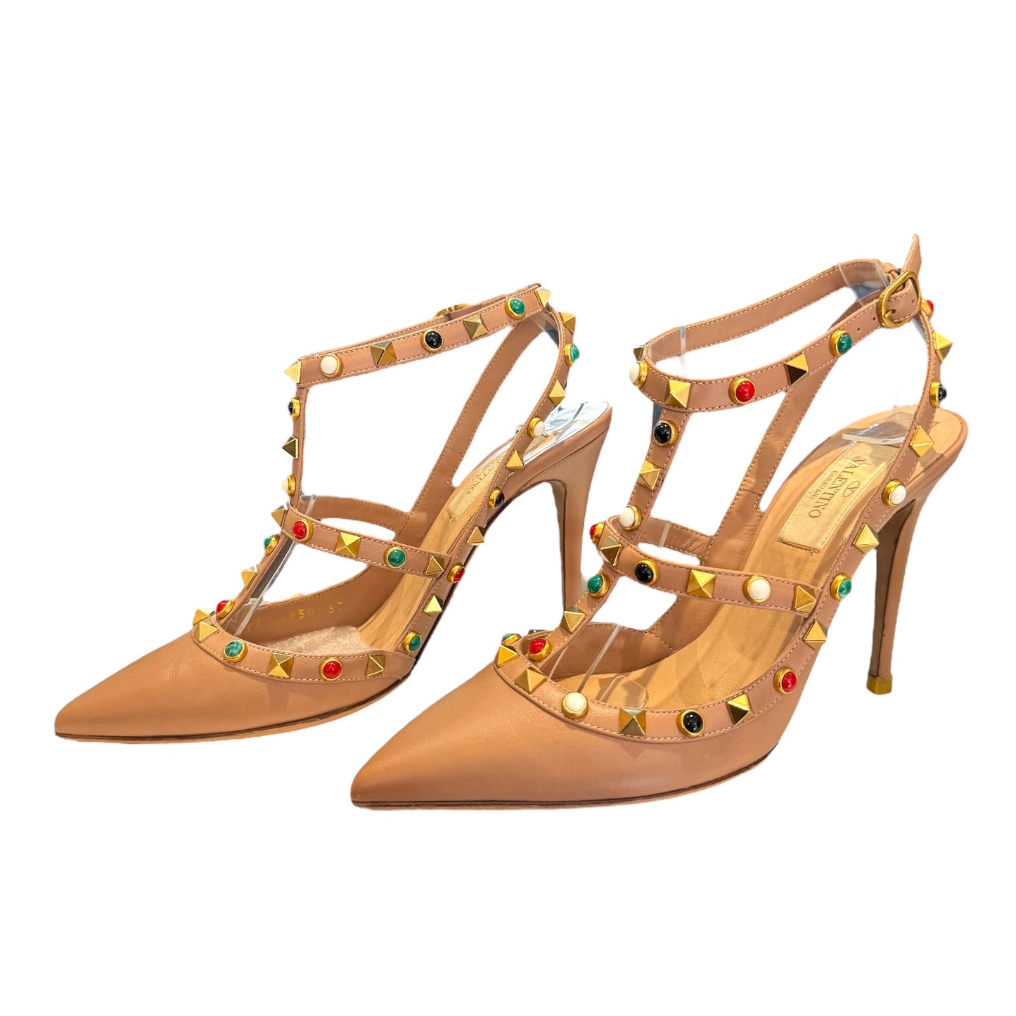 Valentino Beige Rock Stud Heels - 37 / 4