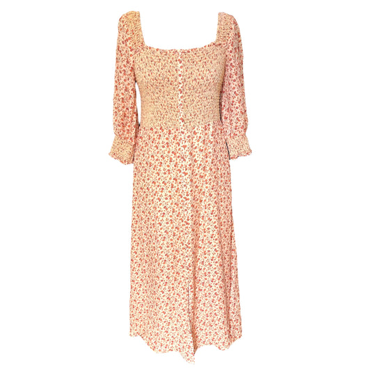 Whistles Peach Floral Silk Midi Dress - 10 - NEW