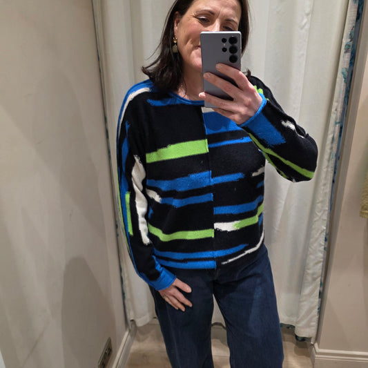Marc Cain Blue and Green Wool and Cashmere Blend Sweater - 16