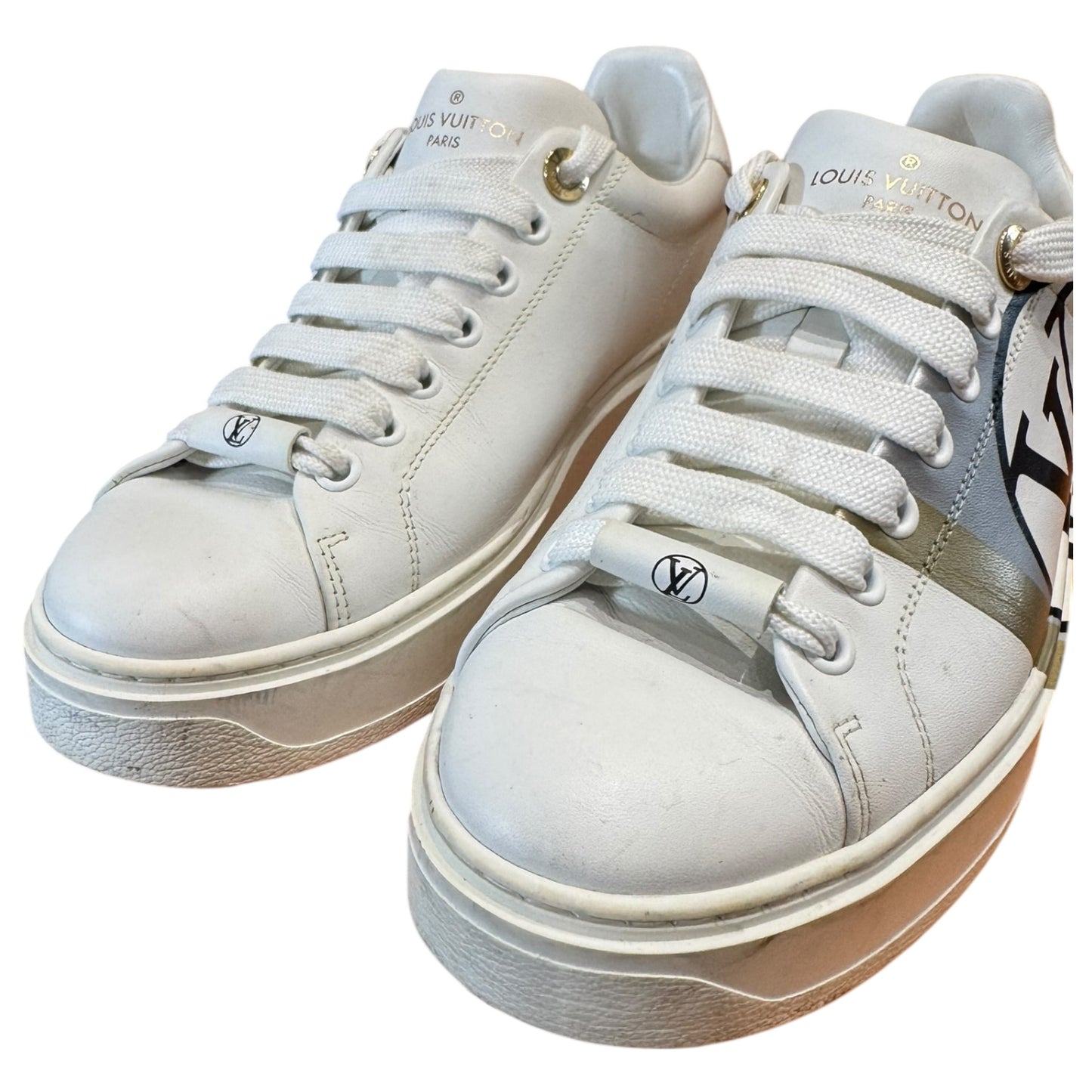 Louis Vuitton White Gold and Silver Time Out Sneakers - 37/4