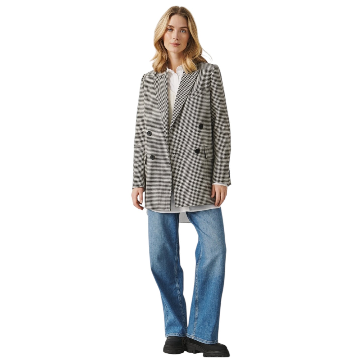 Part Two SonjaPW Black and Cream Houndstooth Blazer - 8