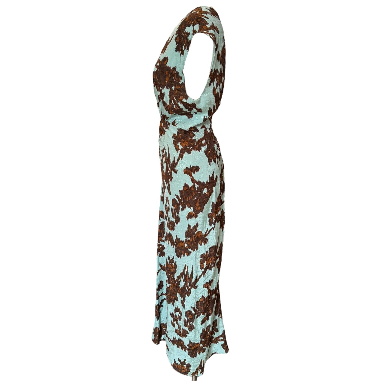 Jigsaw Turquoise and Brown 'Jacquard Ruched Midi' Dress - 12