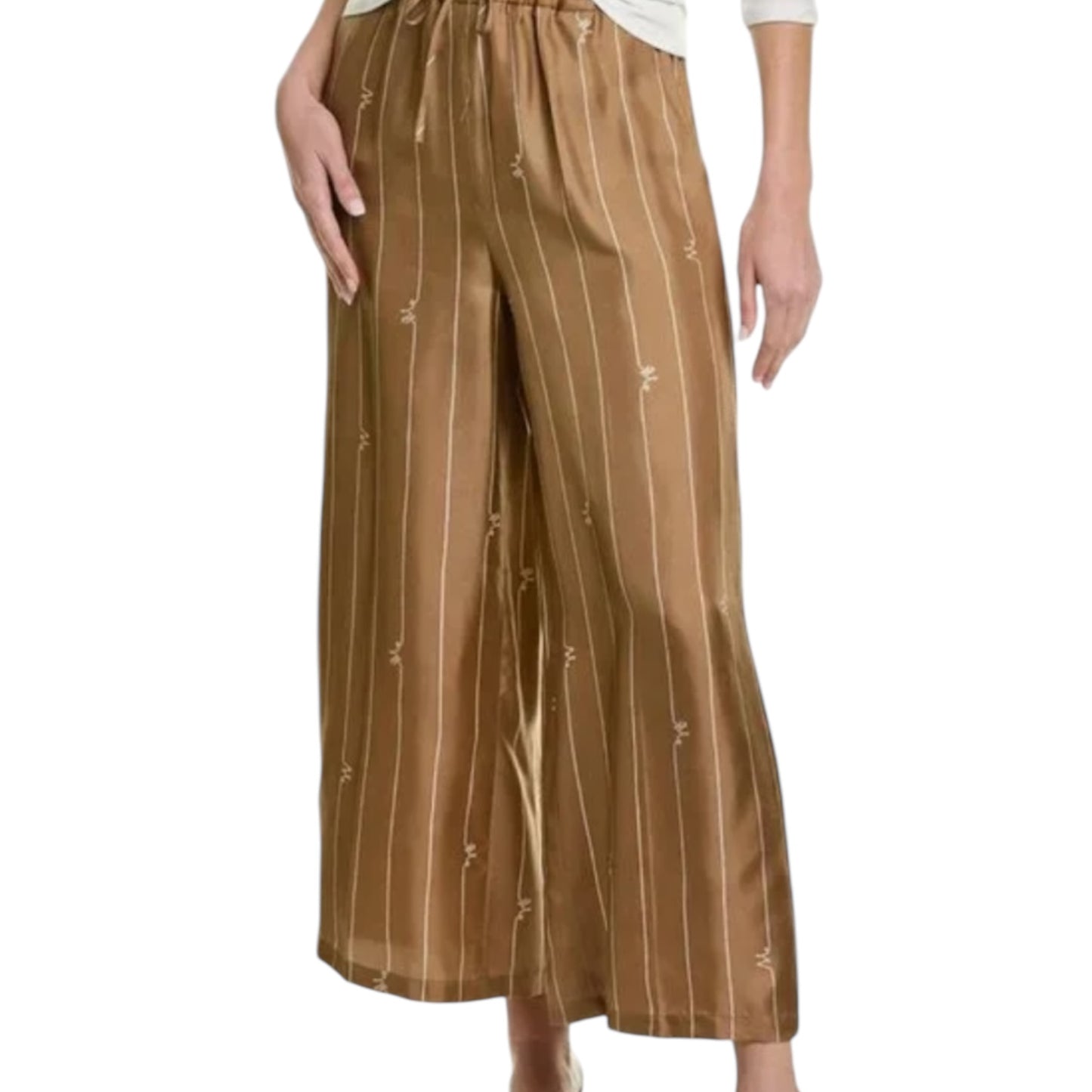 Max Mara Tan and White 'Calabra' Silk Trousers - 8