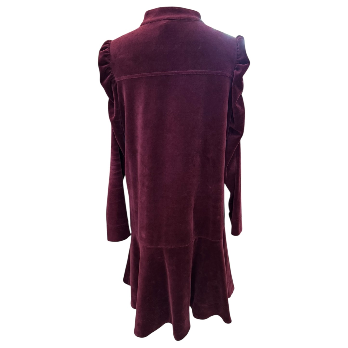 Me + Em Burgundy Ruche Sleeve Stretch Velvet Swing Dress - 12