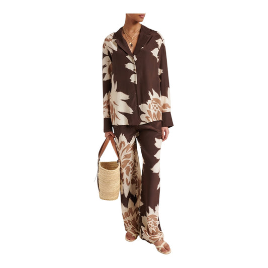 Sir Brown Floral Silk Satin Shirt - 14/16
