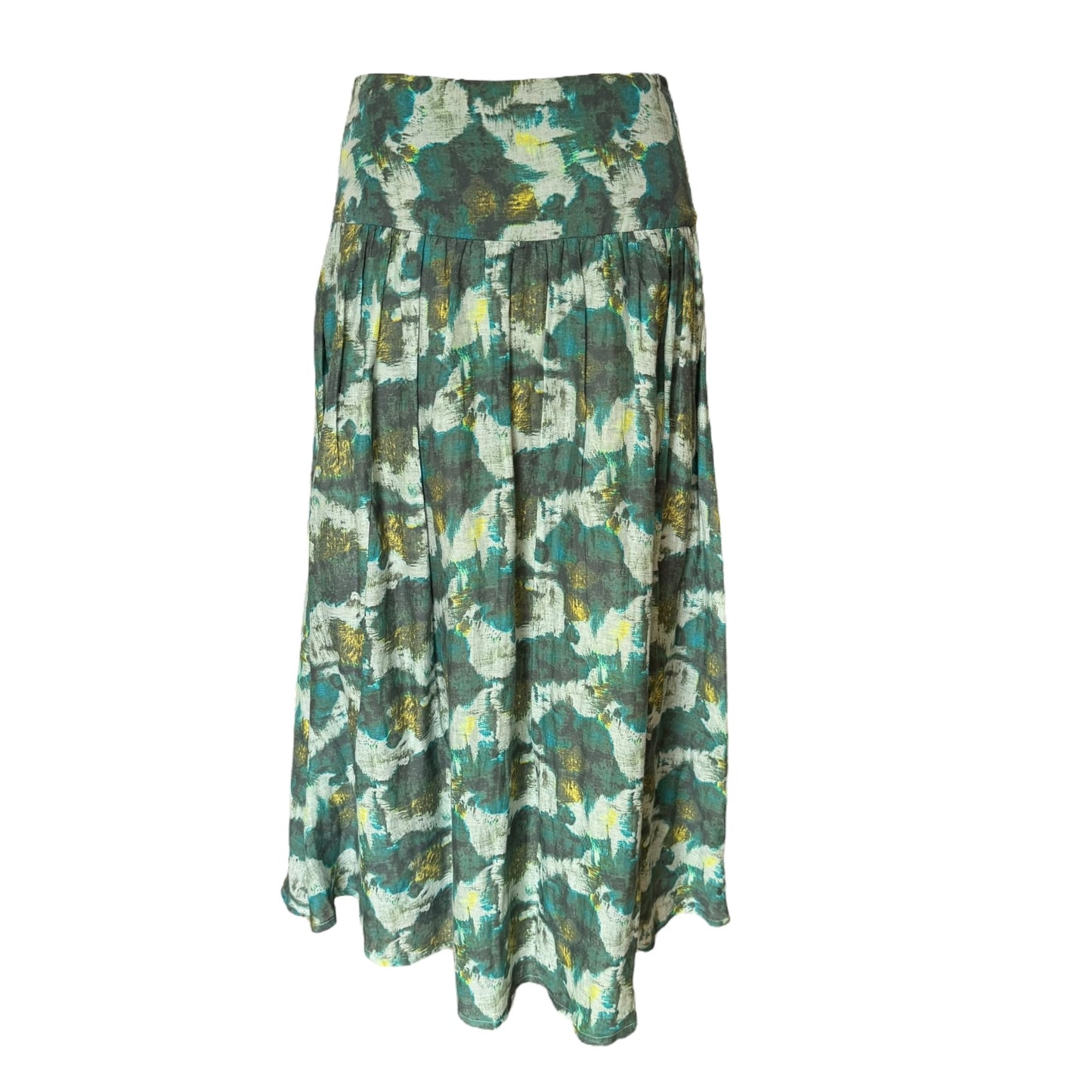 Toast Green Patterned Cotton and Silk Midi Skirt - 10