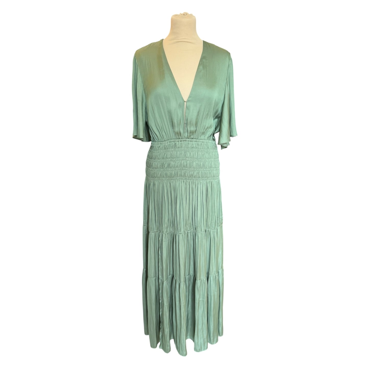 Maje Soft Green Satin Pleated Maxi Dress - 12